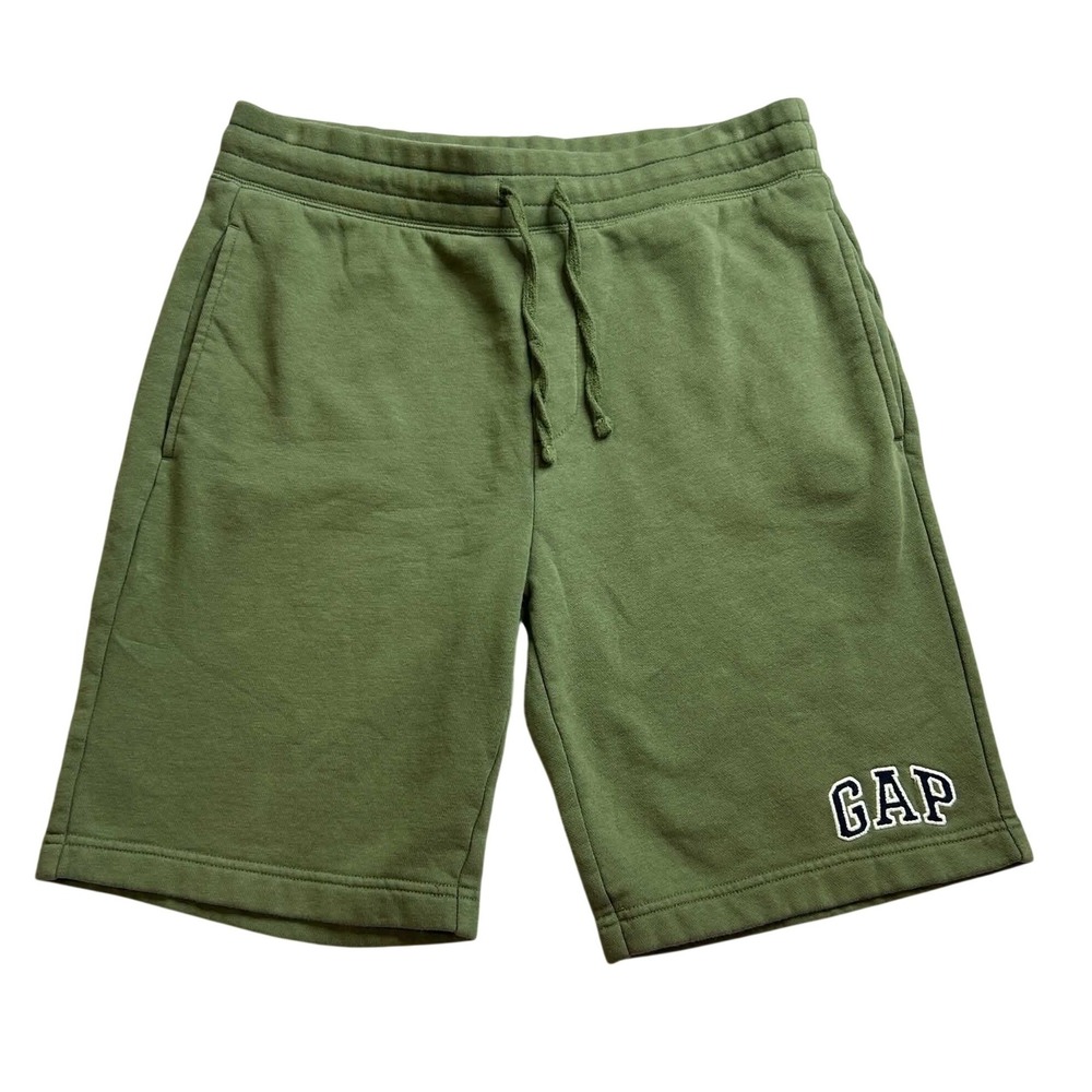 Gap Mens Fleece Logo Shorts Olive Green Small Drawstring Pockets Sweat Shorts